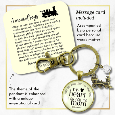 Mom of Sons Keychain There Are These Boys They Kinda Stole My Heart Train Motherhood Jewelry - Gutsy Goodness