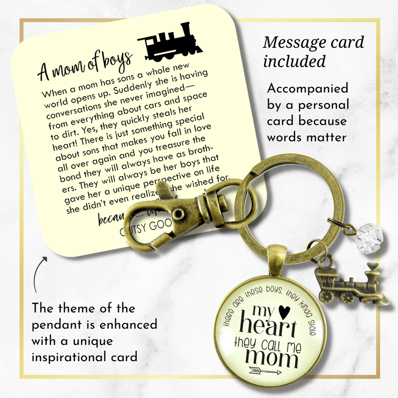 Mom of Sons Keychain There Are These Boys They Kinda Stole My Heart Train Motherhood Jewelry - Gutsy Goodness