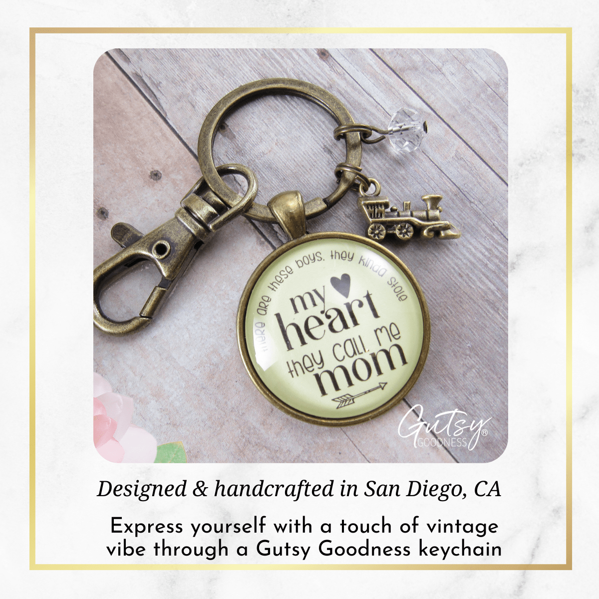 Mom of Sons Keychain There Are These Boys They Kinda Stole My Heart Train Motherhood Jewelry - Gutsy Goodness