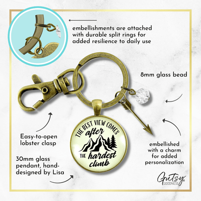 Motivational Keychain Best View After Hardest Climb Jewelry - Gutsy Goodness;Motivational Keychain Best View After Hardest Climb Jewelry