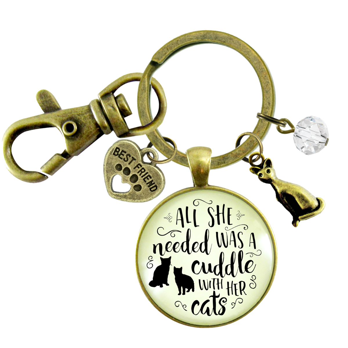 Cats Keychain All She Needed Was Cuddle Kitty Theme Gift Chic Cats Jewelry For Women - Gutsy Goodness Handmade Jewelry;Cats Keychain All She Needed Was Cuddle Kitty Theme Gift Chic Cats Jewelry For Women - Gutsy Goodness Handmade Jewelry Gifts