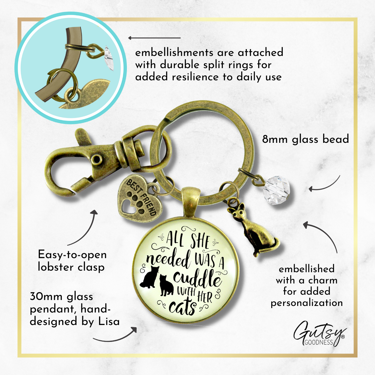 Cats Keychain All She Needed Was Cuddle Kitty Theme Gift Chic Cats Jewelry For Women - Gutsy Goodness Handmade Jewelry;Cats Keychain All She Needed Was Cuddle Kitty Theme Gift Chic Cats Jewelry For Women - Gutsy Goodness Handmade Jewelry Gifts