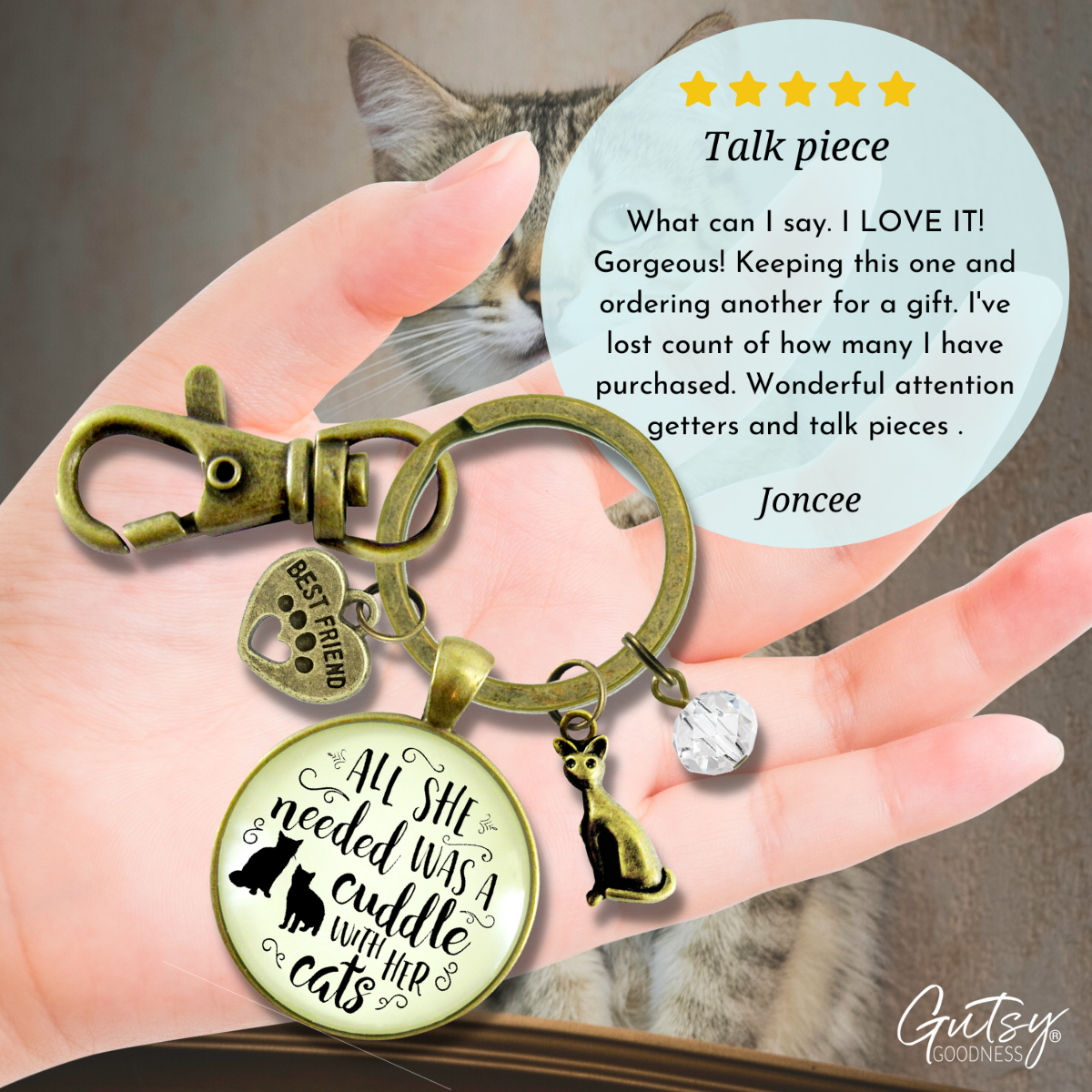 Cats Keychain All She Needed Was Cuddle Kitty Theme Gift Chic Cats Jewelry For Women - Gutsy Goodness Handmade Jewelry;Cats Keychain All She Needed Was Cuddle Kitty Theme Gift Chic Cats Jewelry For Women - Gutsy Goodness Handmade Jewelry Gifts