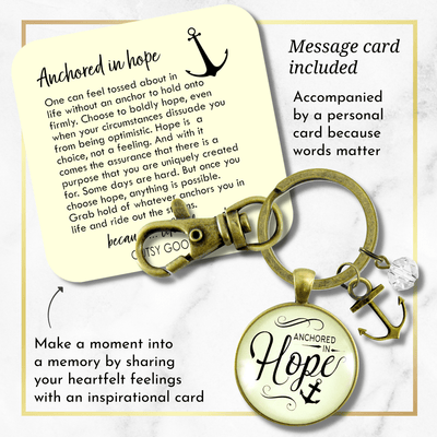 Anchored in Hope Keychain Nautical Theme Faith Words Determination Charm Jewelry - Gutsy Goodness