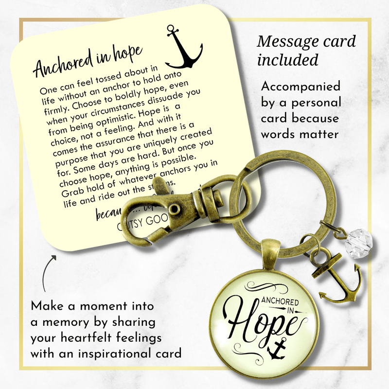 Anchored in Hope Keychain Nautical Theme Faith Words Determination Charm Jewelry - Gutsy Goodness