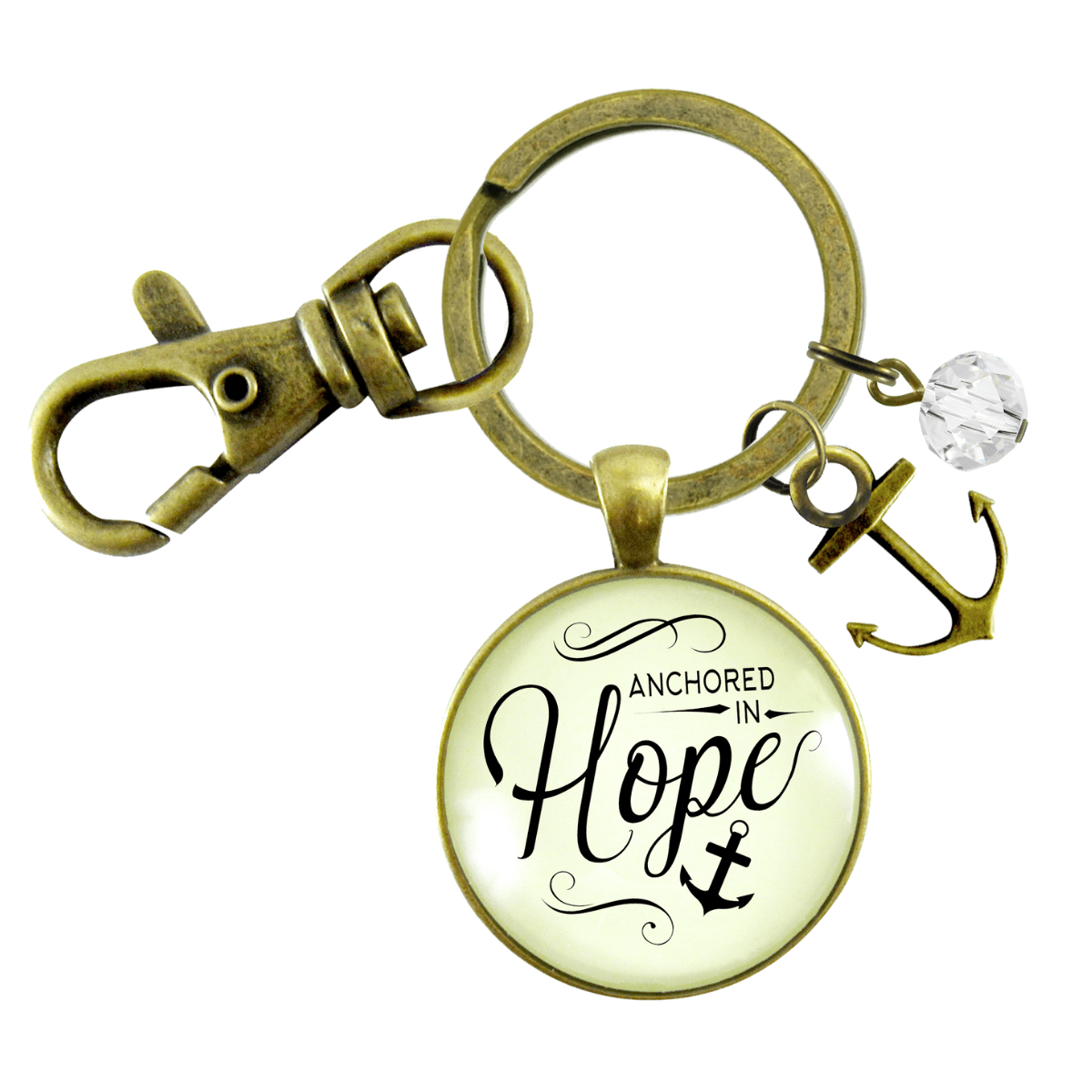 Anchored in Hope Keychain Nautical Theme Faith Words Determination Charm Jewelry - Gutsy Goodness