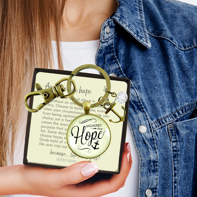 Anchored in Hope Keychain Nautical Theme Faith Words Determination Charm Jewelry - Gutsy Goodness