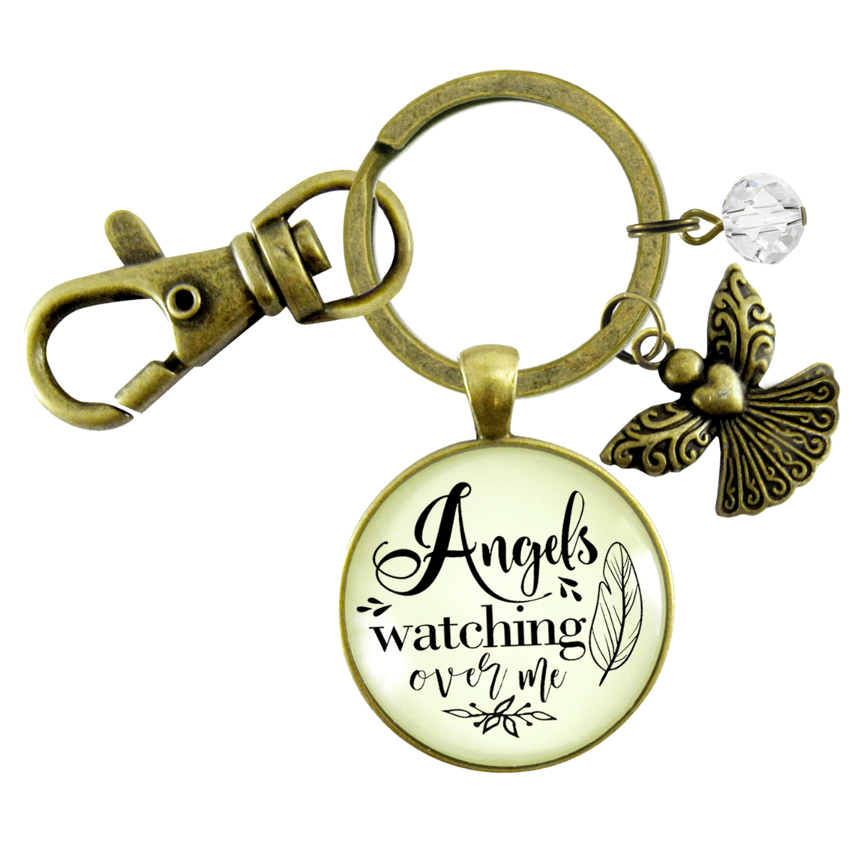 Angels Watching Over Me Keychain Guardian Angel Memorial Gift Heaven Inspired - Gutsy Goodness