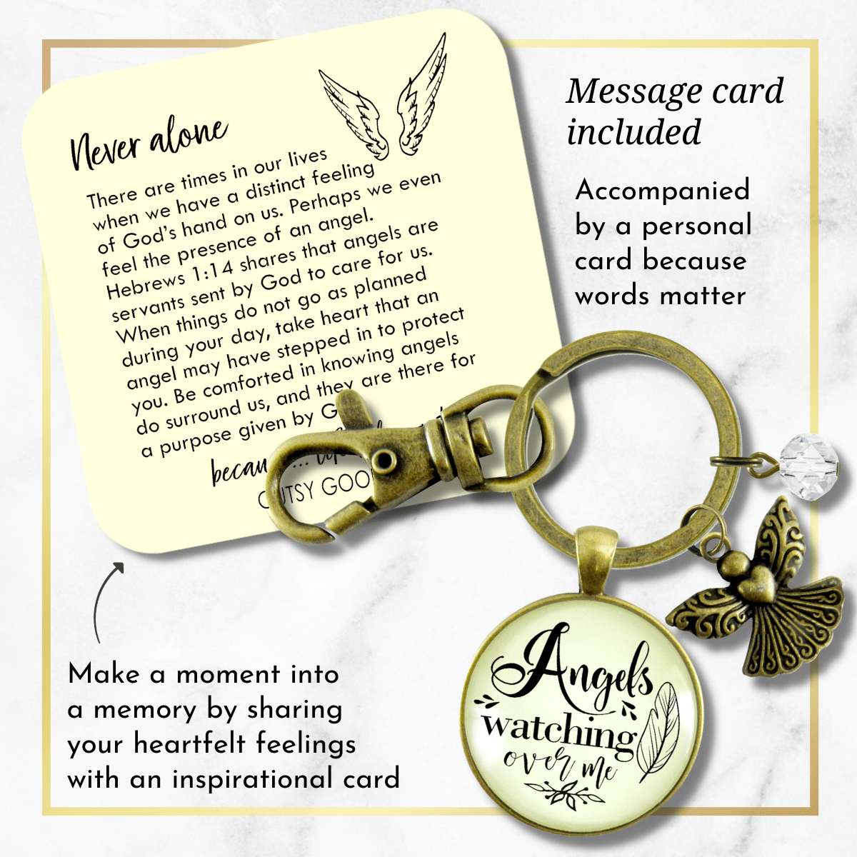 Angels Watching Over Me Keychain Guardian Angel Memorial Gift Heaven Inspired - Gutsy Goodness