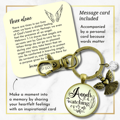 Angels Watching Over Me Keychain Guardian Angel Memorial Gift Heaven Inspired - Gutsy Goodness