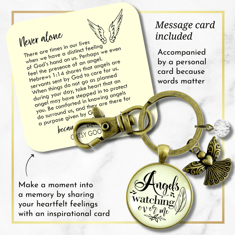 Angels Watching Over Me Keychain Guardian Angel Memorial Gift Heaven Inspired - Gutsy Goodness