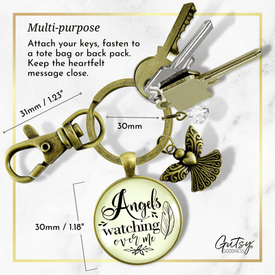 Angels Watching Over Me Keychain Guardian Angel Memorial Gift Heaven Inspired - Gutsy Goodness