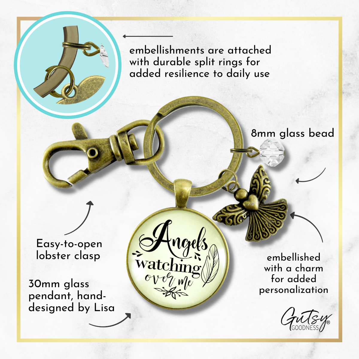 Angels Watching Over Me Keychain Guardian Angel Memorial Gift Heaven Inspired - Gutsy Goodness