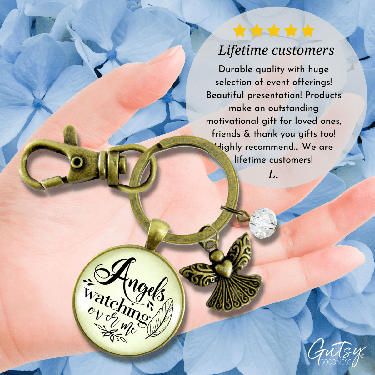 Angels Watching Over Me Keychain Guardian Angel Memorial Gift Heaven Inspired - Gutsy Goodness