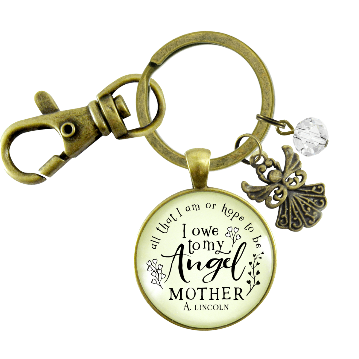 Mom Remembrance Angel Keychain All I Am I Owe To Mother Memorial Jewelry Condolence Gift - Gutsy Goodness