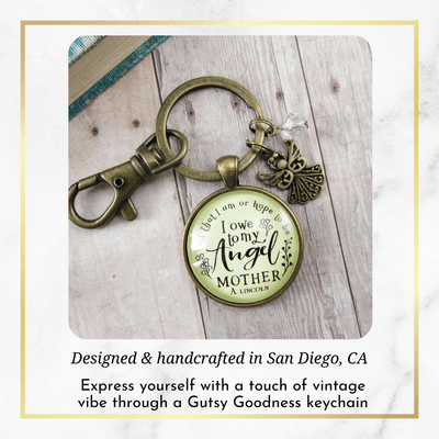 Mom Remembrance Angel Keychain All I Am I Owe To Mother Memorial Jewelry Condolence Gift - Gutsy Goodness