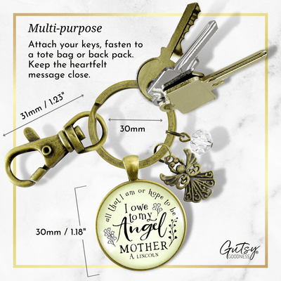 Mom Remembrance Angel Keychain All I Am I Owe To Mother Memorial Jewelry Condolence Gift - Gutsy Goodness
