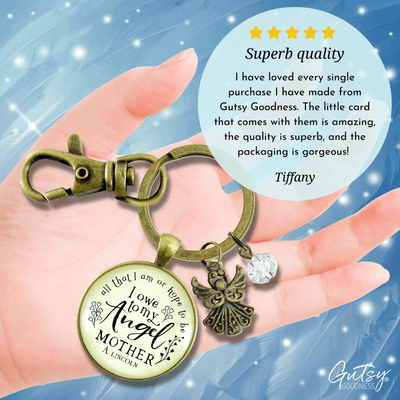 Mom Remembrance Angel Keychain All I Am I Owe To Mother Memorial Jewelry Condolence Gift - Gutsy Goodness