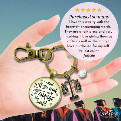 Law School Graduation Keychain Change The World Lawyer Graduate Justice Scales Jewelry - Gutsy Goodness Handmade Jewelry;Law School Graduation Keychain Change The World Lawyer Graduate Justice Scales Jewelry - Gutsy Goodness Handmade Jewelry Gifts
