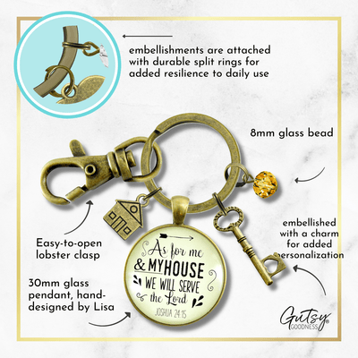 As For Me and My House We Will Serve The Lord Keychain Faith Inspired House Key Charm - Gutsy Goodness