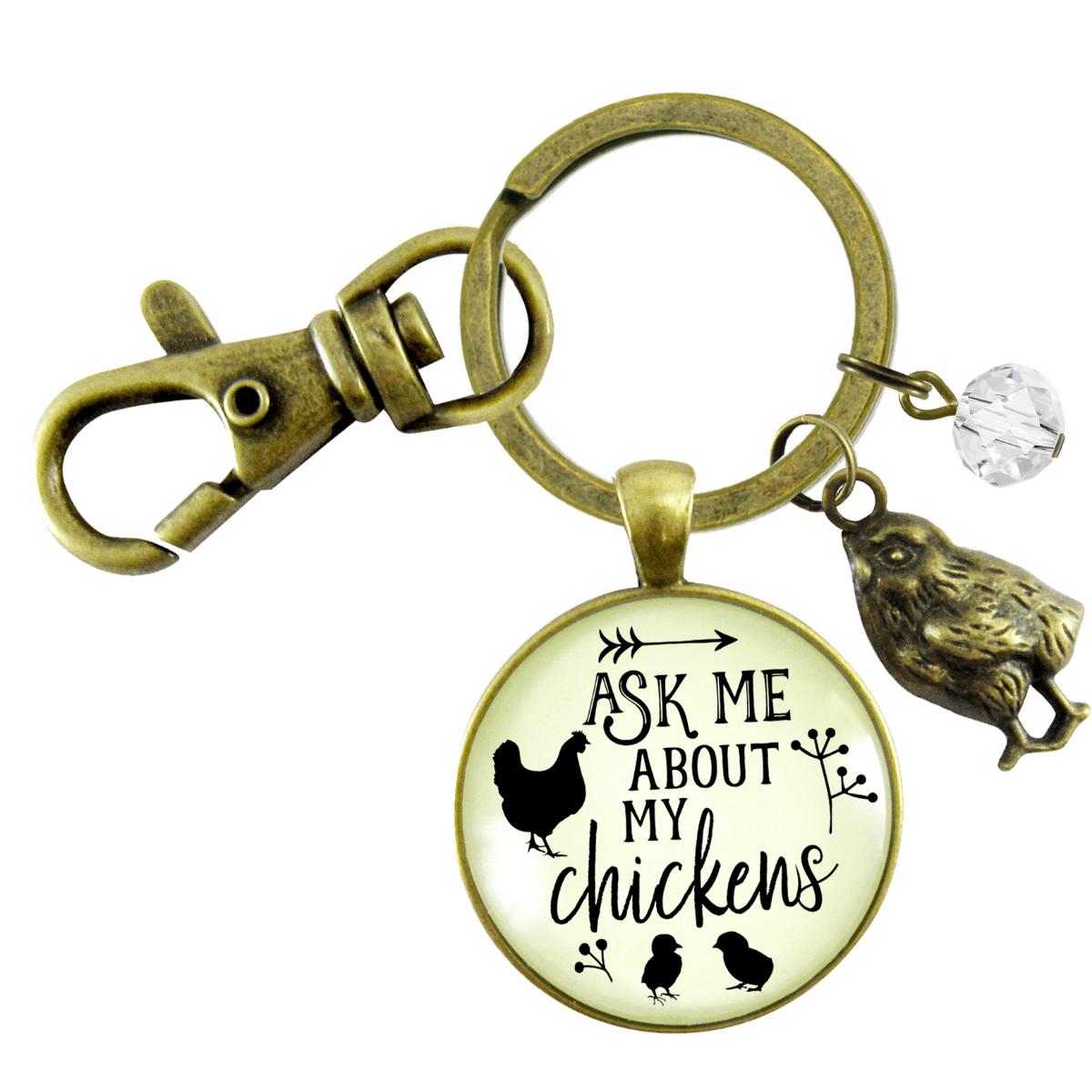 Chicken Mom Keychain Ask Me About My Chickens Novelty Gift Farm Life Inspired - Gutsy Goodness Handmade Jewelry;Chicken Mom Keychain Ask Me About My Chickens Novelty Gift Farm Life Inspired - Gutsy Goodness Handmade Jewelry Gifts
