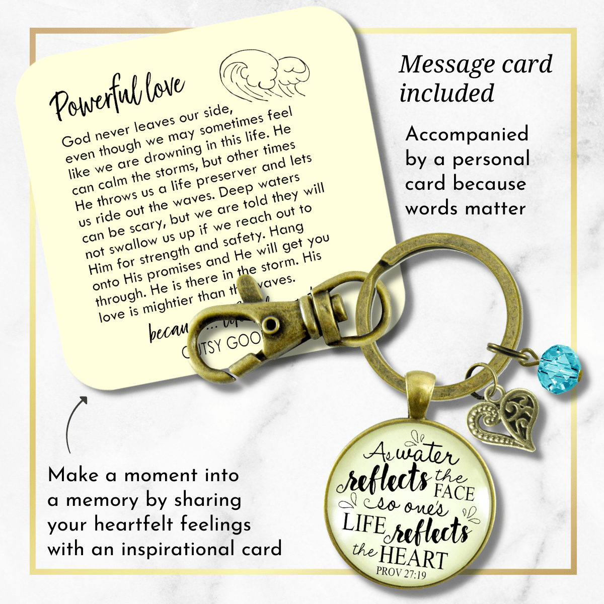Faith Keychain As Water Reflects Life Heart Inspired Womens Jewelry Heart Charm - Gutsy Goodness