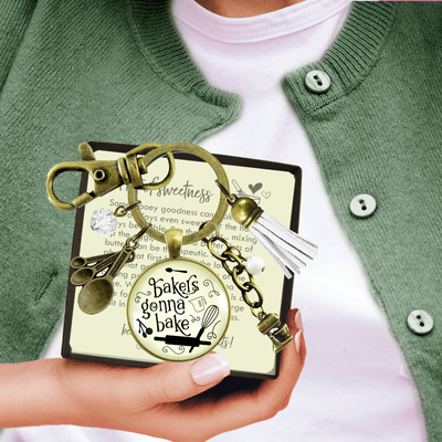 Baking Keychain Bakers Gonna Bake Jewelry For Women Gift Retro Culinary Mixing Bowl - Gutsy Goodness