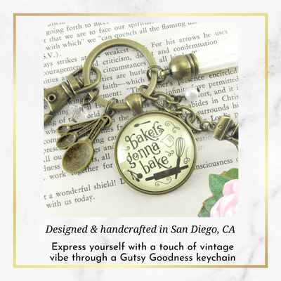 Baking Keychain Bakers Gonna Bake Jewelry For Women Gift Retro Culinary Mixing Bowl - Gutsy Goodness