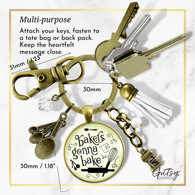 Baking Keychain Bakers Gonna Bake Jewelry For Women Gift Retro Culinary Mixing Bowl - Gutsy Goodness