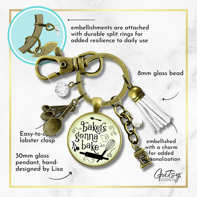 Baking Keychain Bakers Gonna Bake Jewelry For Women Gift Retro Culinary Mixing Bowl - Gutsy Goodness