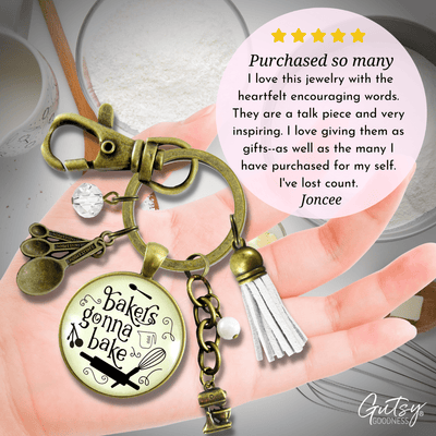Baking Keychain Bakers Gonna Bake Jewelry For Women Gift Retro Culinary Mixing Bowl - Gutsy Goodness