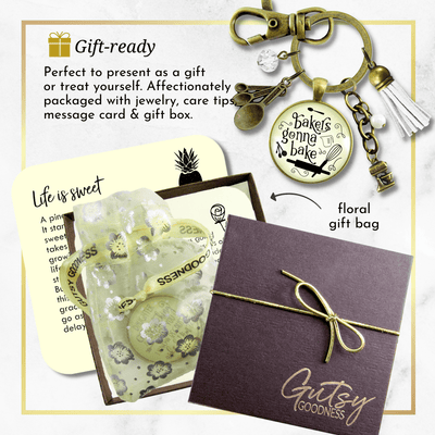 Baking Keychain Bakers Gonna Bake Jewelry For Women Gift Retro Culinary Mixing Bowl - Gutsy Goodness