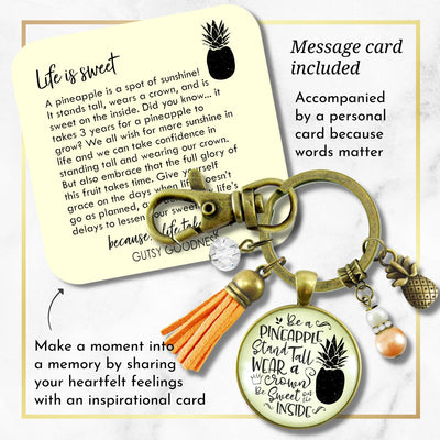 Pineapple Keychain Stand Tall Quote Women's Tropical Fun Jewelry Gift Tassel  Keychain - Women - Gutsy Goodness Handmade Jewelry
