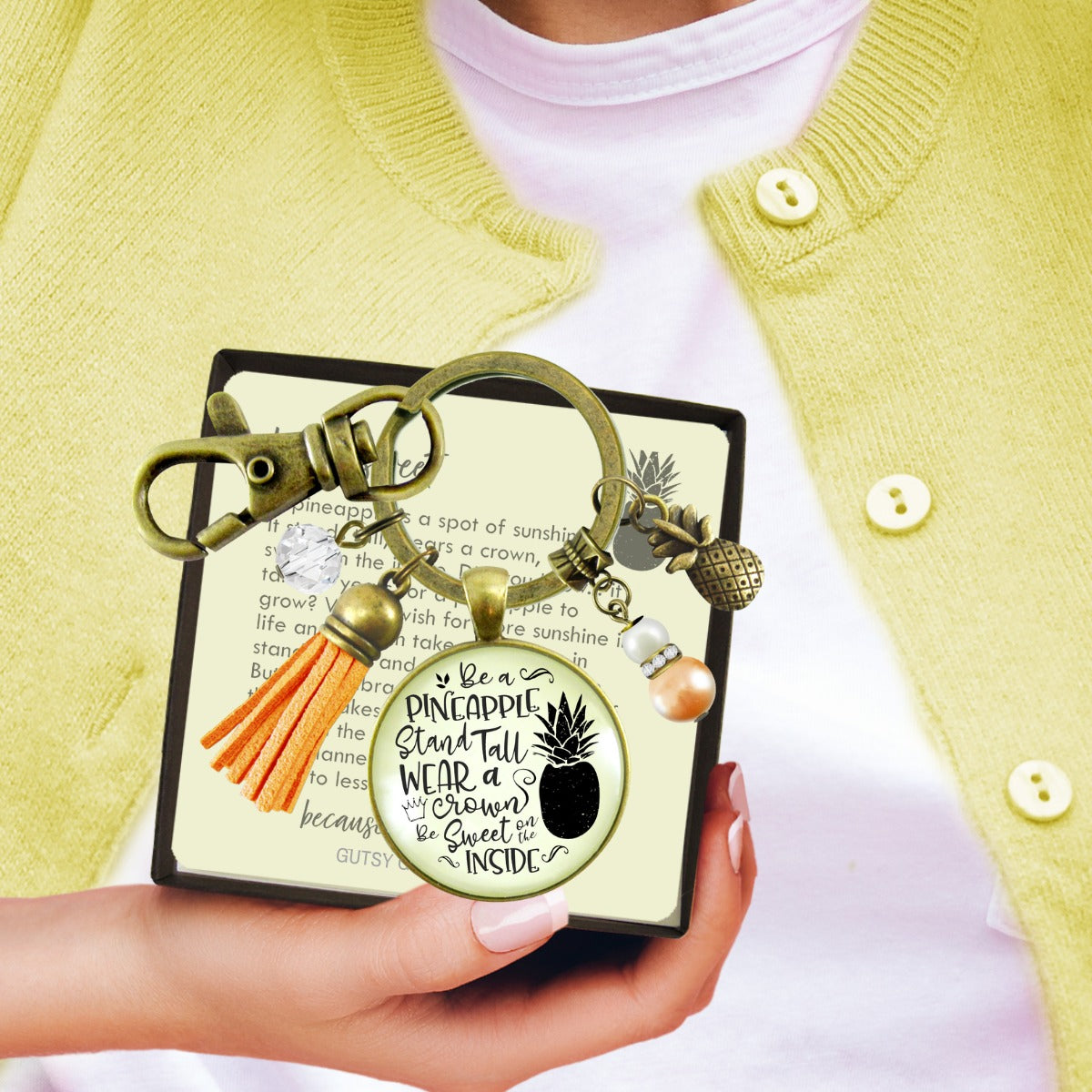 Pineapple Keychain Stand Tall Quote Women's Tropical Fun Jewelry Gift Tassel  Keychain - Women - Gutsy Goodness Handmade Jewelry