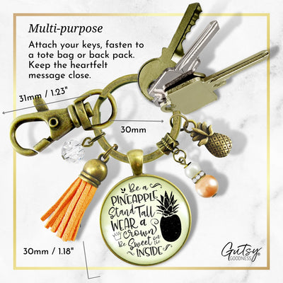 Pineapple Keychain Stand Tall Quote Women's Tropical Fun Jewelry Gift Tassel  Keychain - Women - Gutsy Goodness Handmade Jewelry