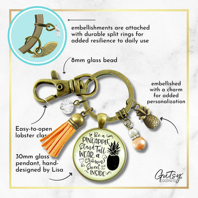 Pineapple Keychain Stand Tall Quote Women's Tropical Fun Jewelry Gift Tassel  Keychain - Women - Gutsy Goodness Handmade Jewelry
