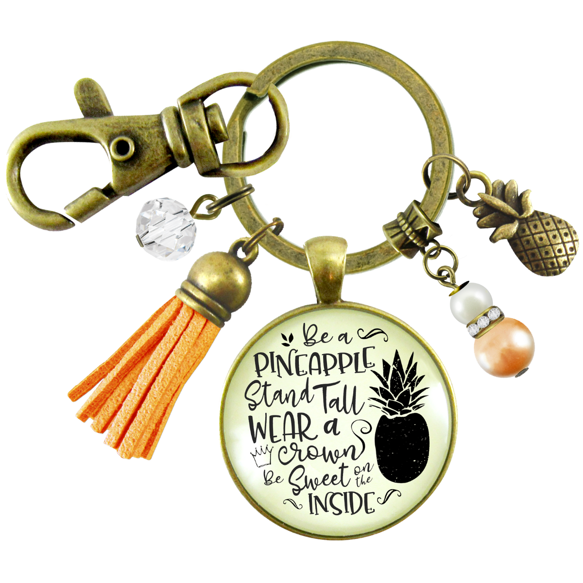 Pineapple Keychain Stand Tall Quote Women's Tropical Fun Jewelry Gift Tassel - Gutsy Goodness