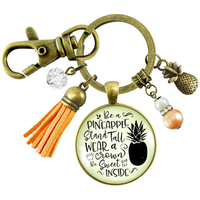 Pineapple Keychain Stand Tall Quote Women's Tropical Fun Jewelry Gift Tassel - Gutsy Goodness