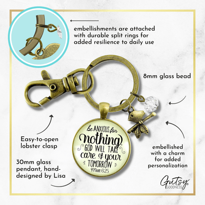 Be Anxious for Nothing Keychain Believer Reminder Message Jewelry Brid Charm - Gutsy Goodness Handmade Jewelry;Be Anxious For Nothing Keychain Believer Reminder Message Jewelry Brid Charm - Gutsy Goodness Handmade Jewelry Gifts