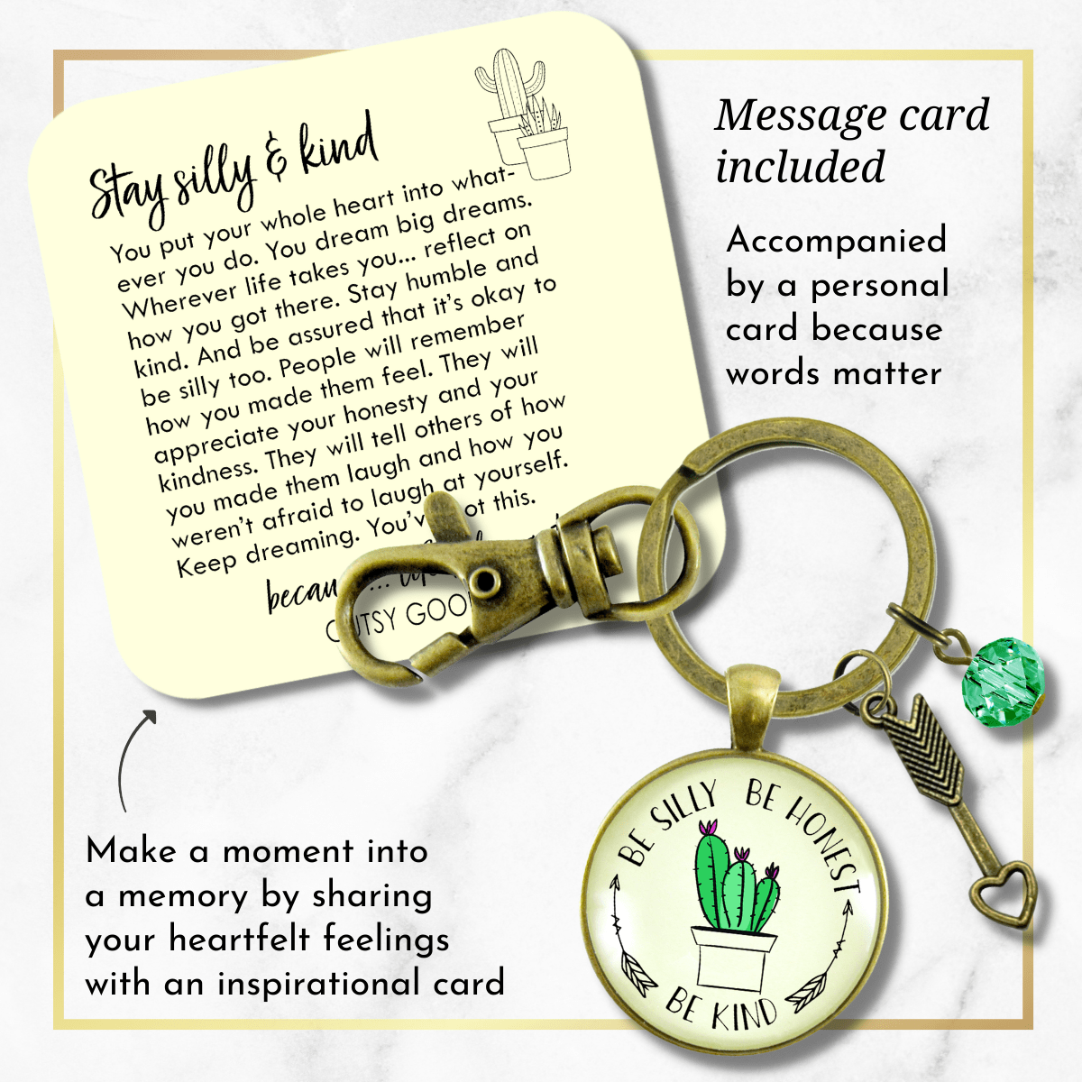 Kindness Keychain Be Silly Be Honest Be Kind Womens Jewelry Friendship Cactus Boho Chic - Gutsy Goodness Handmade Jewelry;Kindness Keychain Be Silly Be Honest Be Kind Womens Jewelry Friendship Cactus Boho Chic - Gutsy Goodness Handmade Jewelry Gifts