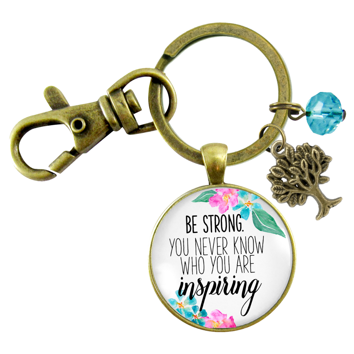 Inspirational Keychain Be Strong You Never Know Watercolor Pink Floral Meaningful Jewelry For Women - Gutsy Goodness