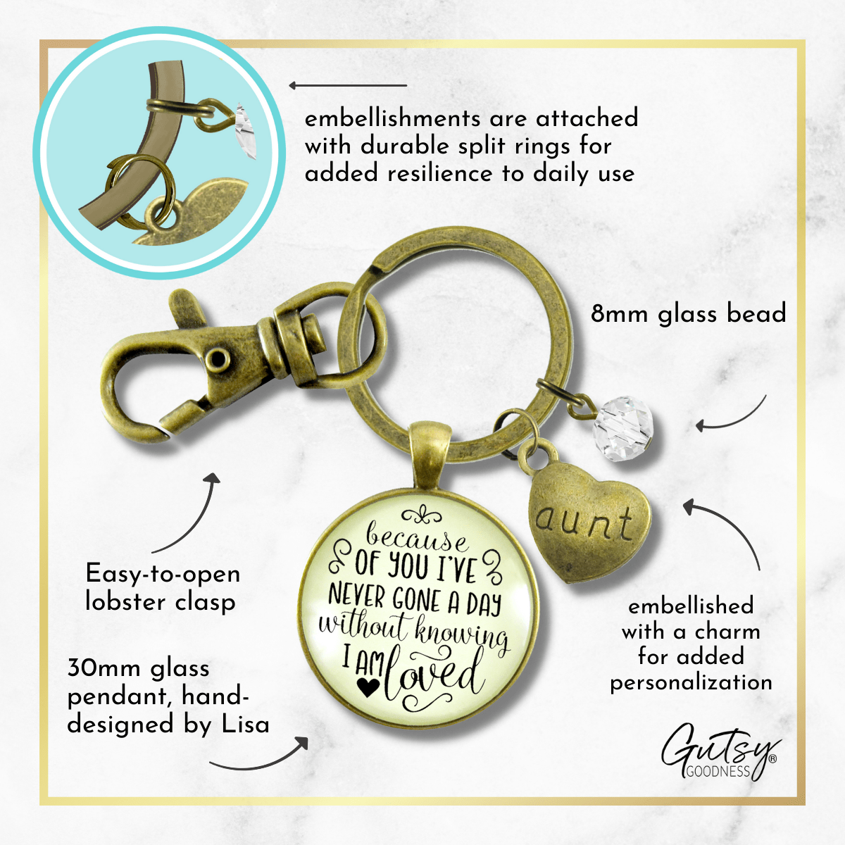 Aunt Keychain Because Of Your Love Sentimental Gift Family Jewelry - Gutsy Goodness Handmade Jewelry;Aunt Keychain Because Of Your Love Sentimental Gift Family Jewelry - Gutsy Goodness Handmade Jewelry Gifts