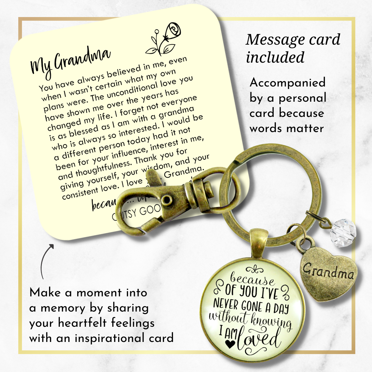 Grandma Keychain Because Of You I've Never Gone Without Love Gift Jewelry  Keychain - Women - Gutsy Goodness Handmade Jewelry