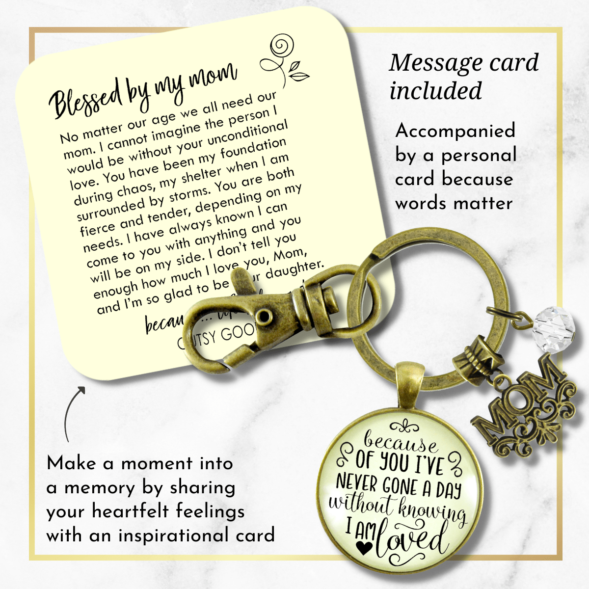 Mom Keychain Because Of You I've Never Gone Without Love Gift From Blessed Daughter Jewelry - Gutsy Goodness