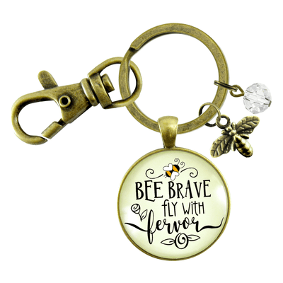 Bee Brave Keychain Fly With Fervor Fun Jewelry For Women Dainty Bumble Bee Quote - Gutsy Goodness