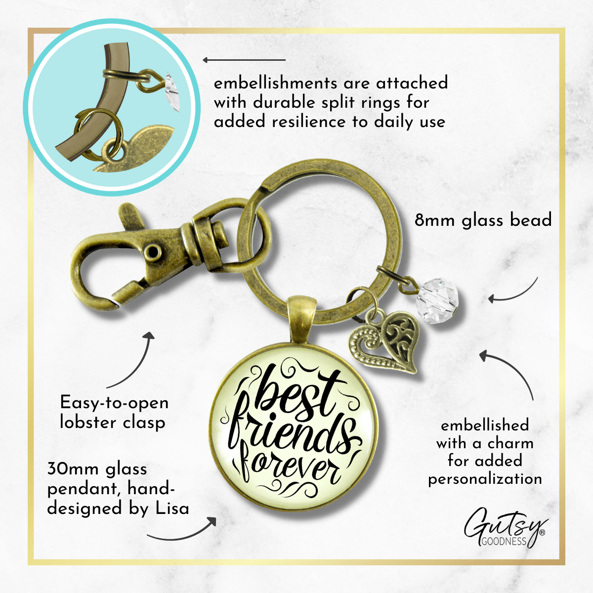BFF Heart Keychain Best Friends Forever Always Womens Gift Jewelry - Gutsy Goodness