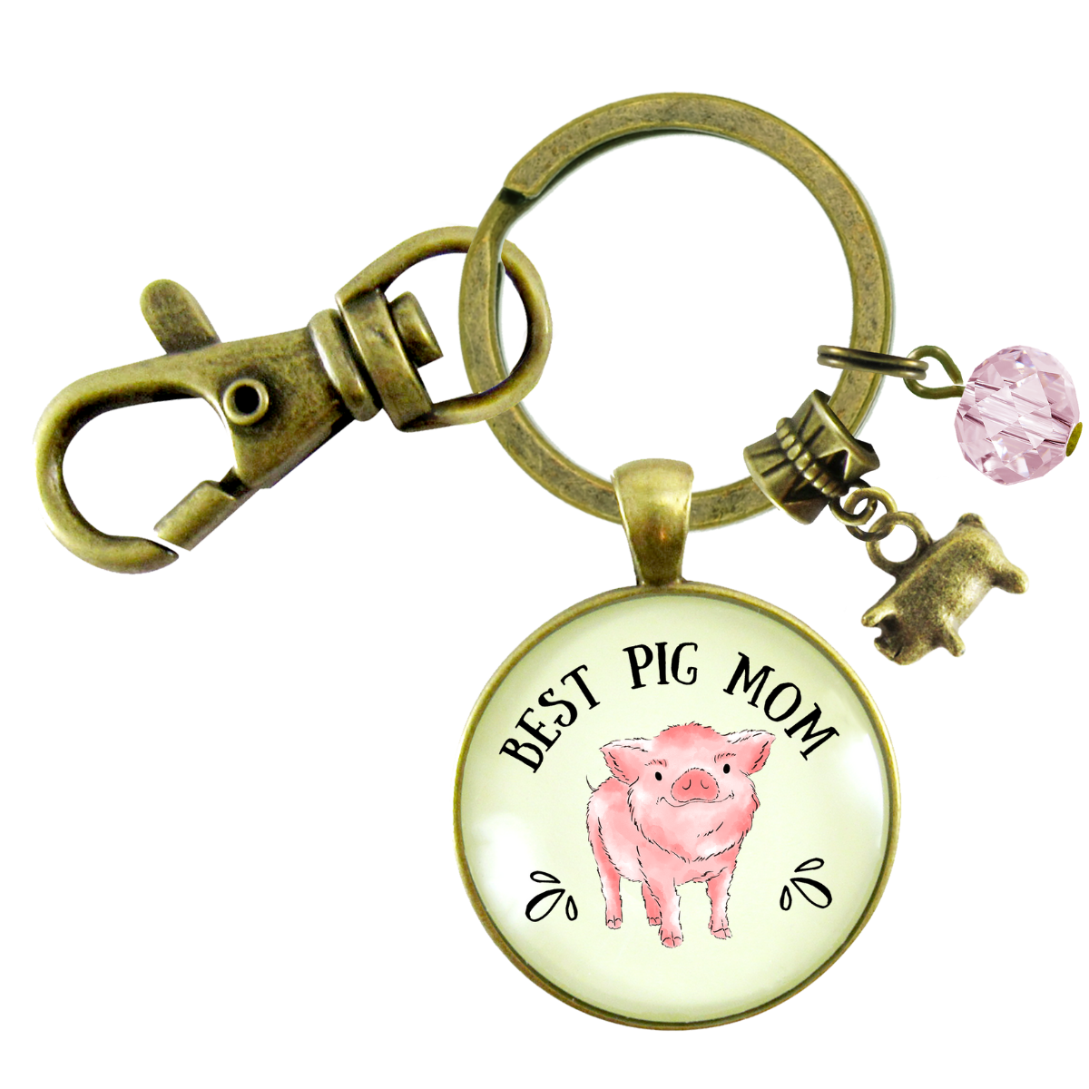 Pig Mom Keychain Country Inspired Womens Pig Lover Gift Jewelry - Gutsy Goodness Handmade Jewelry;Pig Mom Keychain Country Inspired Womens Pig Lover Gift Jewelry - Gutsy Goodness Handmade Jewelry Gifts