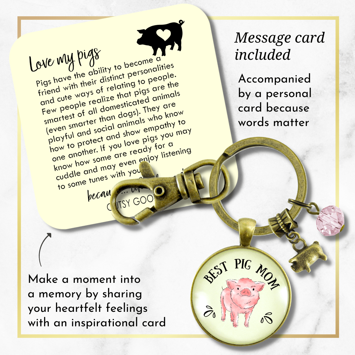 Pig Mom Keychain Country Inspired Womens Pig Lover Gift Jewelry - Gutsy Goodness Handmade Jewelry;Pig Mom Keychain Country Inspired Womens Pig Lover Gift Jewelry - Gutsy Goodness Handmade Jewelry Gifts
