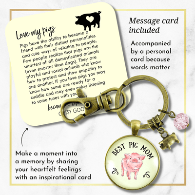Pig Mom Keychain Country Inspired Womens Pig Lover Gift Jewelry - Gutsy Goodness Handmade Jewelry;Pig Mom Keychain Country Inspired Womens Pig Lover Gift Jewelry - Gutsy Goodness Handmade Jewelry Gifts