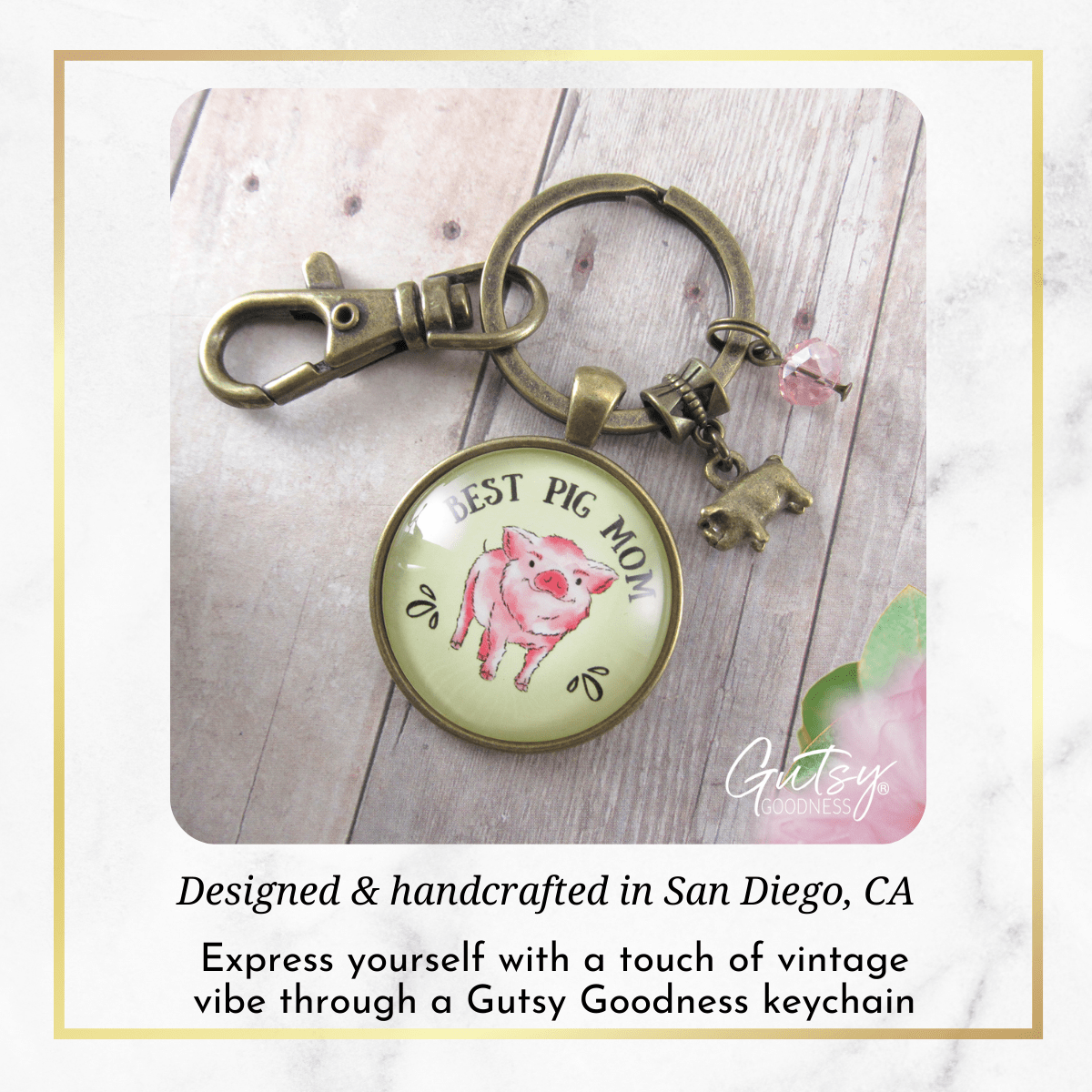 Pig Mom Keychain Country Inspired Womens Pig Lover Gift Jewelry - Gutsy Goodness Handmade Jewelry;Pig Mom Keychain Country Inspired Womens Pig Lover Gift Jewelry - Gutsy Goodness Handmade Jewelry Gifts